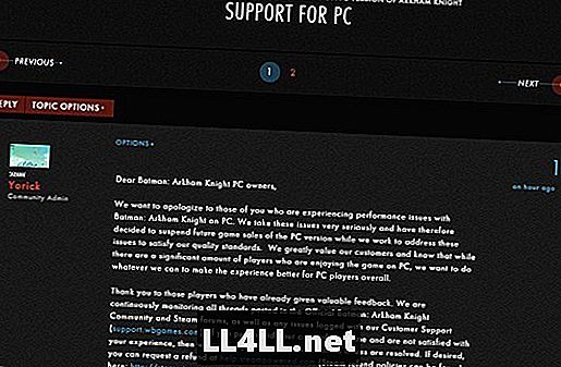 Prodej PC verzí Batman & tlustého střeva; Arkham Knight Pozastaven
